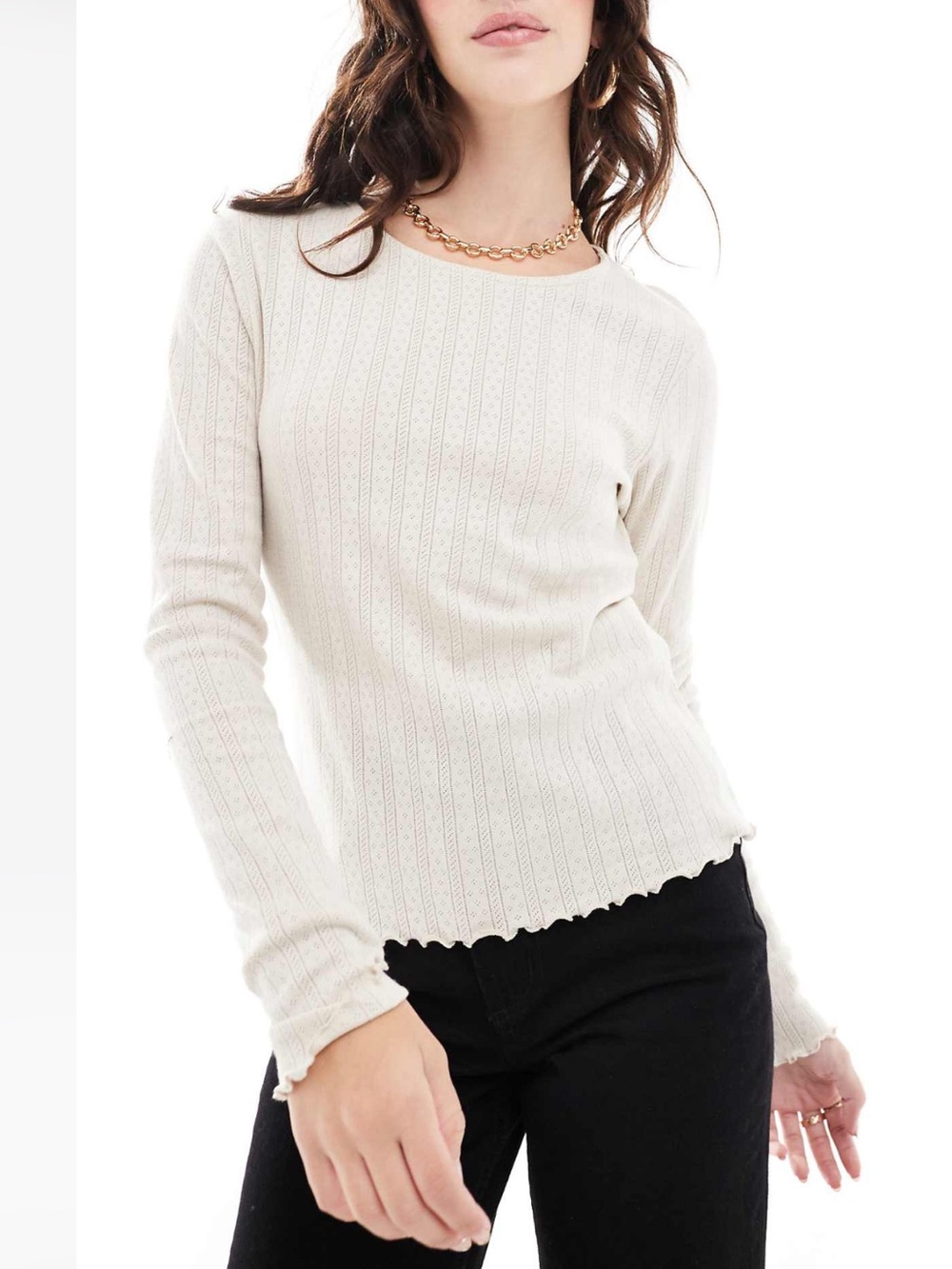 Only Cream Ribbed Long Sleeve Tee